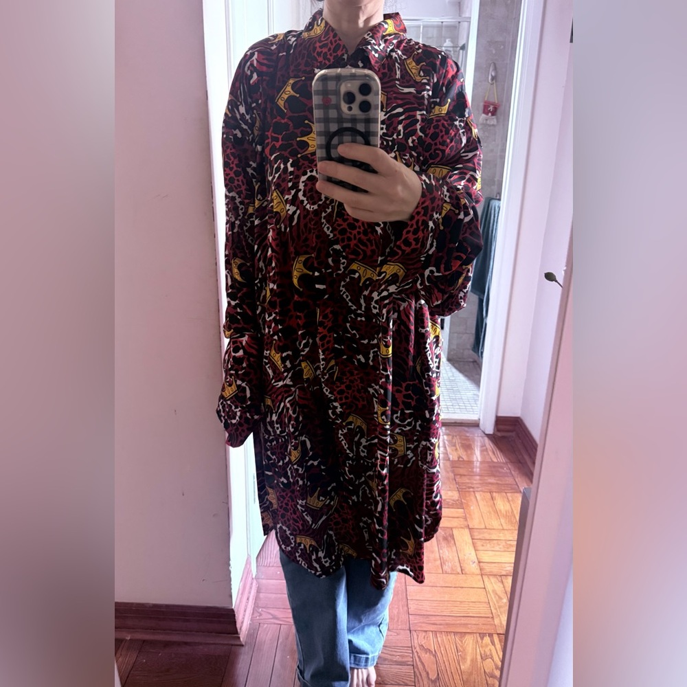 3X shirt dress brand new pink and black leopard print long-sleeve shirt dress